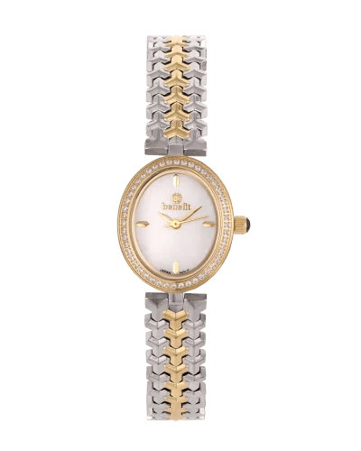 Benefit Women's Silver & Gold-Tone Stainless Steel Watch with Mother-of-Pearl Dial – Model BNTTGPWH10052L