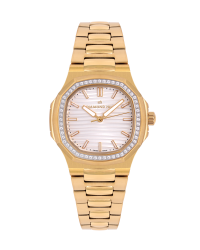 ساعة نسائية صناعة سويسرية ماركة دايموند هيل لون ذه...
