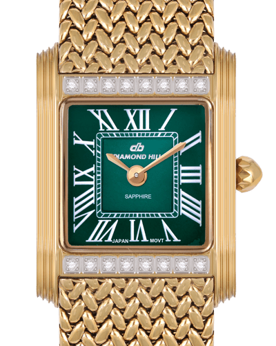 ساعة نسائية ماركة دايموند هيل موديل ذهبي مينا اخضر...