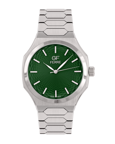 ساعة رجالية صناعة سويسرية ماركة جي اف فضي مينا اخض...