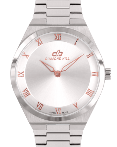 ساعة رجالية ماركة دايموند هيل فضي مينا فضي روز مود...
