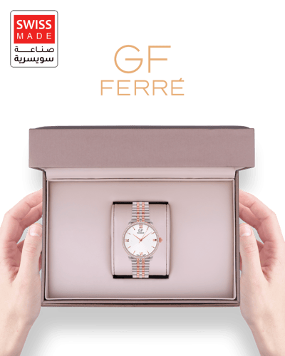 ساعة الماس رجالية ماركة جي اف فيرري فضي روز مينا ص...