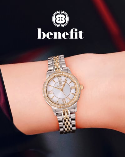 ساعة نسائية ماركة بنفيت فضي ذهبي مينا صدفي موديل B...