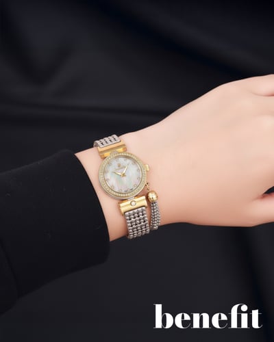 ساعة نسائية ماركة بنفيت ذهبي فضي مينا صدفي موديل B...