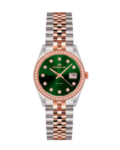 ساعة نسائية ماركة دايموندهيل فضي روز مينا اخضر DH-...