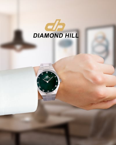 ساعة رجالية ماركة دايموند هيل فضي مينا اخضر موديل...