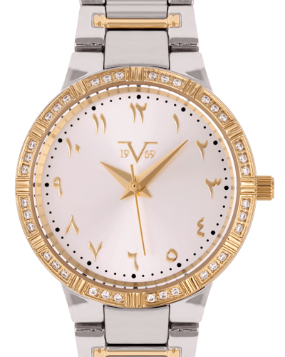 ساعة نسائية ماركة V19.69 فضي ذهبي مينا فضي موديل V...