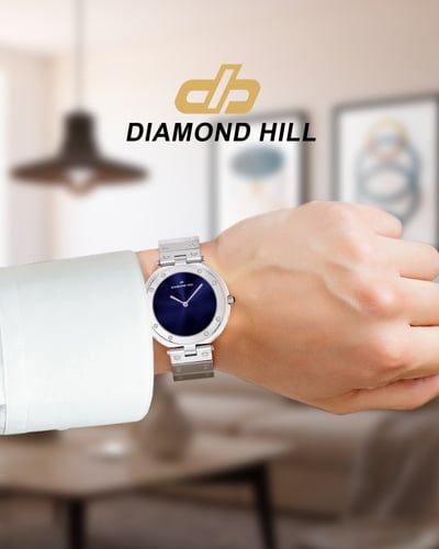 ساعة رجالية ماركة دايموند هيل فضي مينا ازرق موديل...