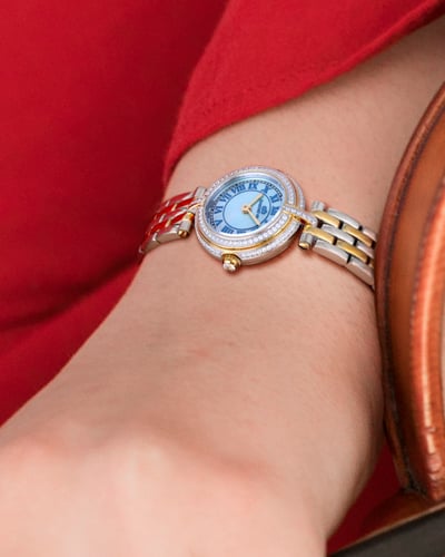 ساعة نسائية ماركة دايموندهيل فضي ذهبي مينا تيفاني...