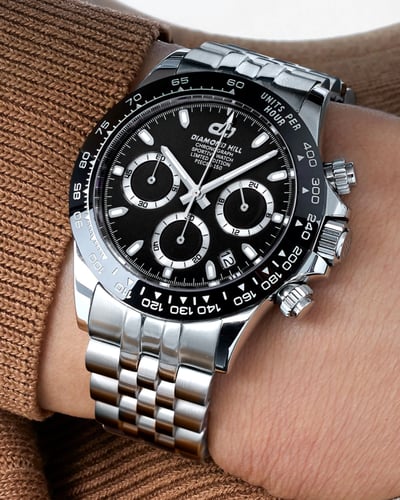 ساعة رجالية ماركة دايموند هيل فضي مينا اسود DHSSBK...