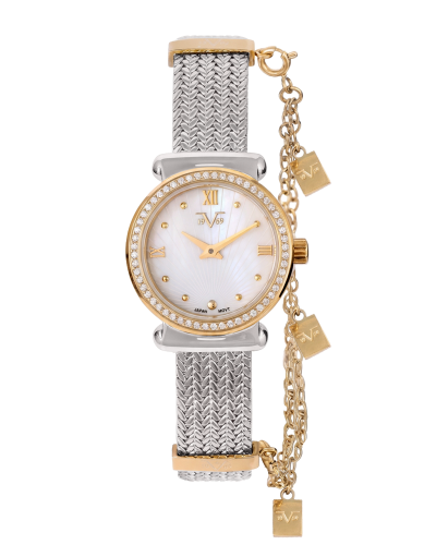 ساعة نسائية ماركة V19.69 فضي ذهبي مينا صدفي موديل...