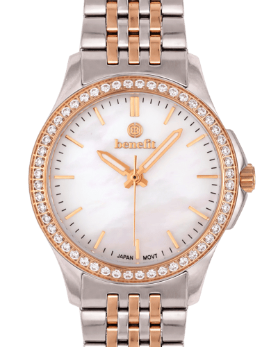 ساعة نسائية ماركة بنفيت فضي روز مينا صدفي موديل BF...