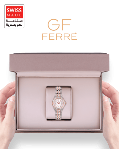 ساعة نسائية صناعة سويسرية ماركة جي اف فيرري فضي رو...