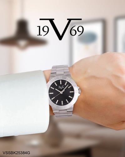 ساعة رجالية ماركة V19.69 فضي مينا اسود موديل VSSBK...