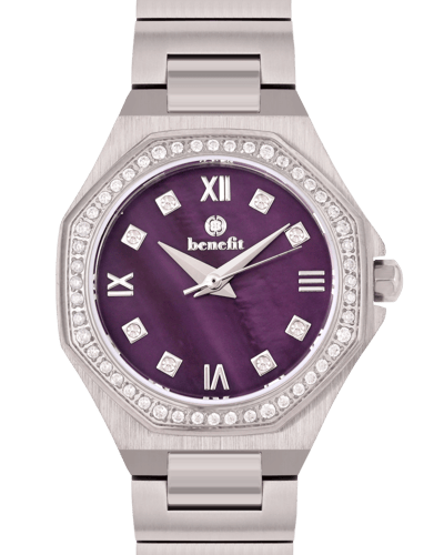ساعة نسائية ماركة بنفيت فضي مينا بنفسجي موديل BNSS...