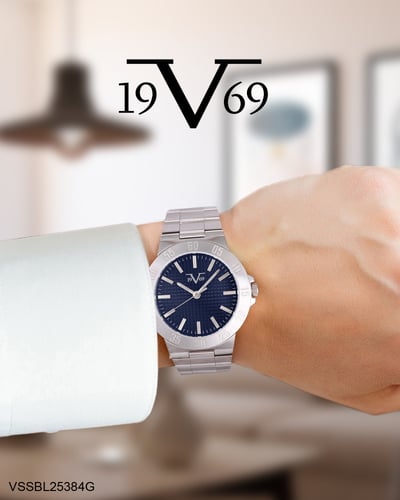 ساعة رجالية ماركة V19.69 فضي مينا ازرق موديل VSSBL...