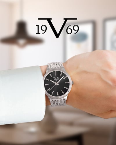 ساعة رجالية ماركة V19.69 فضي مينا اسود موديل VSSGY...