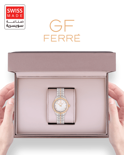 ساعة نسائية ماركة جي اف فيرري صناعة سويسرية فضي ذه...