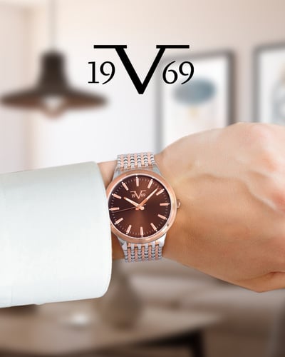 ساعة رجالية ماركة V19.69 فضي روز مينا بني موديل VT...
