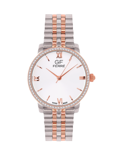 ساعة الماس رجالية ماركة جي اف فيرري فضي روز مينا ص...