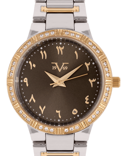 ساعة نسائية ماركة V19.69 فضي ذهبي مينا رمادي موديل...