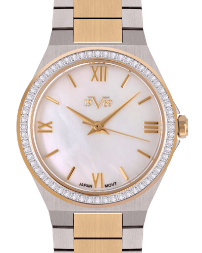 ساعة نسائية ماركة V19.69 فضي ذهبي مينا صدفي موديل...