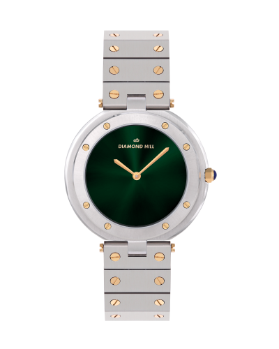 ساعة رجالية ماركة دايموند هيل فضي ذهبي مينا اخضر م...