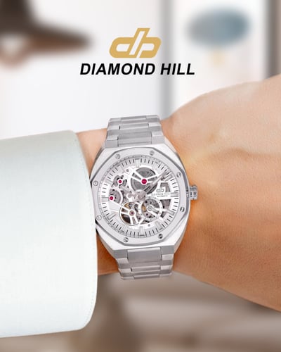 ساعة رجالية اوتوماتيك ماركة دايموند هيل فضي مينا ف...