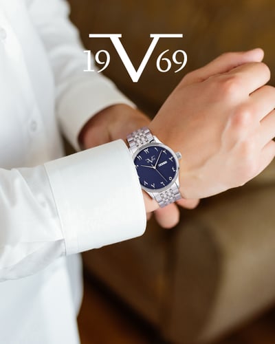 ساعة رجالية ماركة V19.69 فضي مينا ازرق موديل VSSBL...