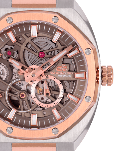 ساعة رجالية اوتوماتيك ماركة دايموند هيل فضي روز مي...