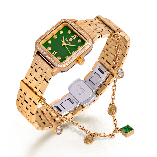 ساعة بوسيني نسائية ذهبي مينا اخضر موديل BSGPRG693L