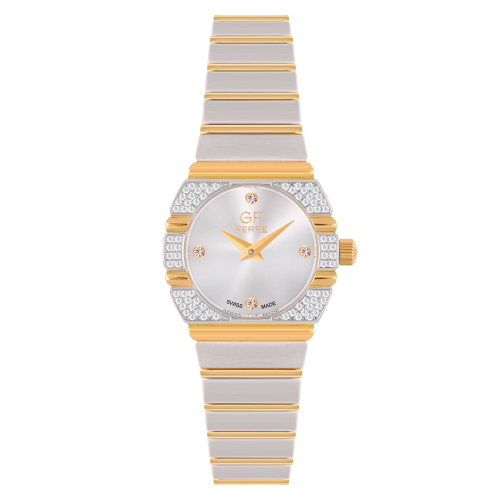 ساعة نسائية ماركة جي اف صناعة سويسرية فضي ذهبي مين...
