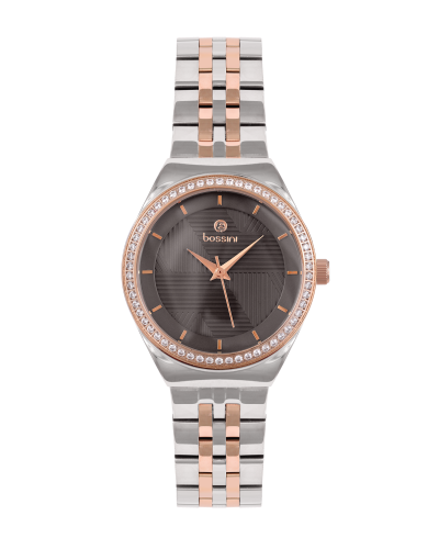 ساعة نسائية ماركة بوسيني فضي روز مينا رمادي موديل...