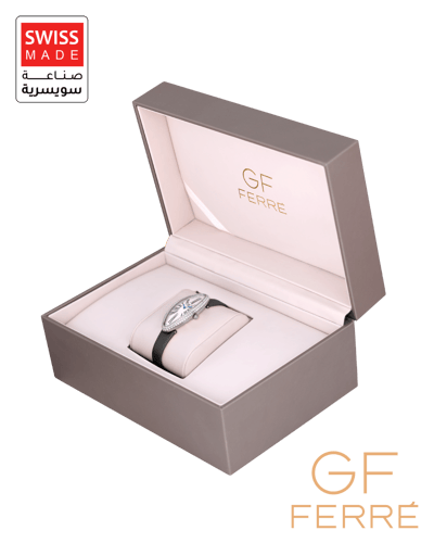 ساعة نسائية صناعة سويسرية ماركة جي اف فيرري فضي حز...