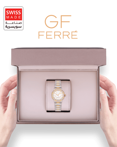 ساعة نسائية ماركة جي اف فيرري فضي ذهبي مينا صدفي م...