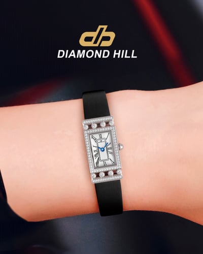 ساعة نسائية ماركة دايموندهيل فضي حزام جلد اسود BJ1...