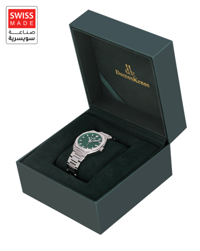 ساعة رجالية صناعة سويسرية ماركة دي كي فضي مينا أخض...