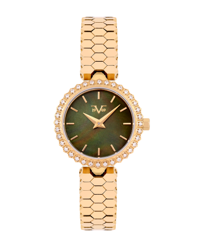 V19.69 ساعه نسائيه ستانلس ستيل ذهبي ميناء اخضر , 1...