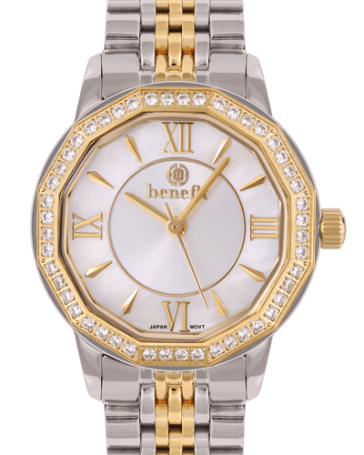 ساعة نسائية ماركة بنفيت فضي ذهبي مينا صدفي موديل B...