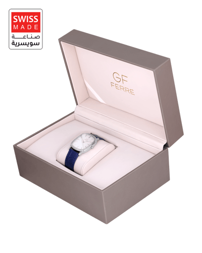 ساعة رجالية صناعة سويسرية ماركة جي اف فضي مينا ابي...