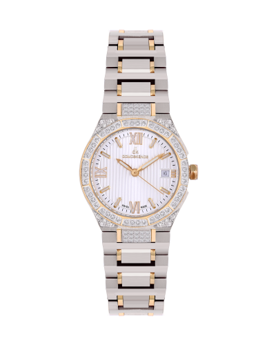 ساعة الماس نسائية ماركة دي كي فضي ذهبي مينا ابيض م...