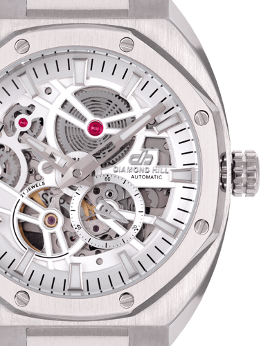 ساعة رجالية اوتوماتيك ماركة دايموند هيل فضي مينا ف...