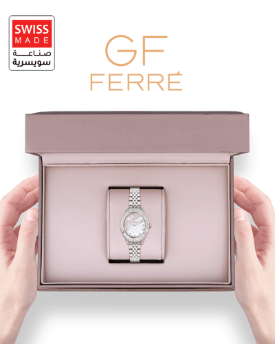 ساعة نسائية ماركة جي اف فيرري فضي مينا صدفي موديل...