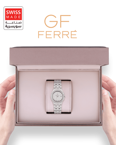 ساعة نسائية صناعة سويسرية ماركة جي اف فيرري فضي مي...