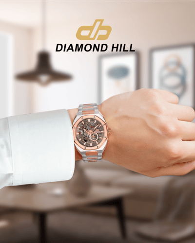 ساعة رجالية اوتوماتيك ماركة دايموند هيل فضي روز مي...