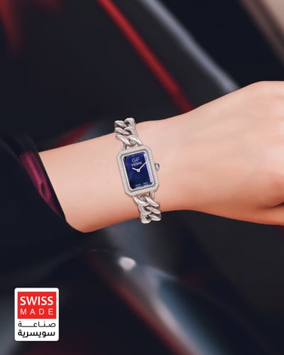 ساعة نسائية ماركة جي اف فرري فضي مينا ازرق موديل G...