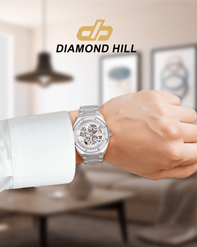 ساعة رجالية اوتوماتيك ماركة دايموند هيل فضي مينا ف...