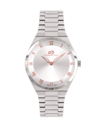 ساعة رجالية ماركة دايموند هيل فضي مينا فضي روز مود...