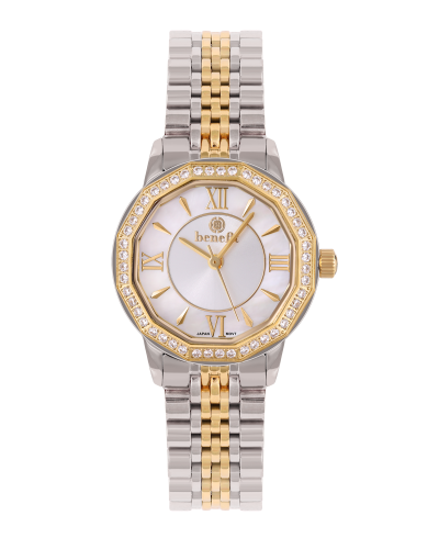 ساعة نسائية ماركة بنفيت فضي ذهبي مينا صدفي موديل B...