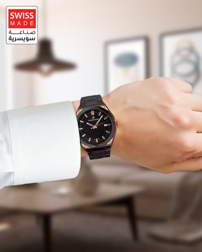 ساعة رجالية صناعة سويسرية ماركة دي كي اسود روز مين...